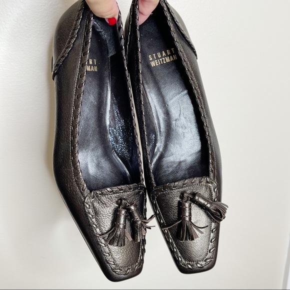 Stuart Weitzman Bronze Tassel Loafer Kitten Heel - Picture 13 of 15